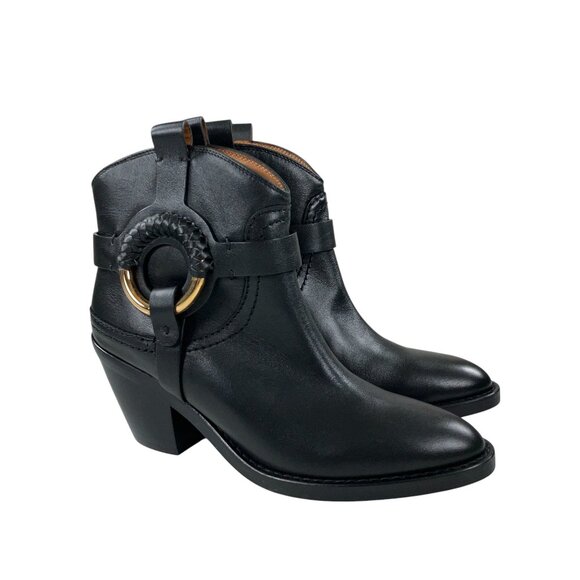 See by Chloe Hana Western Bootie Womens US 8.5 - EU 38.5 Black Leather NEW - Picture 1 of 8
